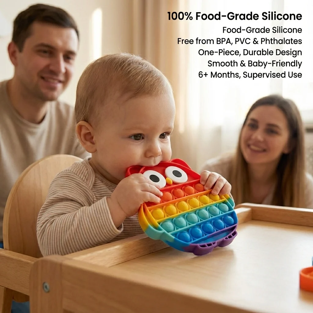 Rainbow Pop-it Fidget Toys for Kids – Press-to-Play Silicone Sensory Toy Set, Dinosaur, Owl & Crab Shapes - Image 3