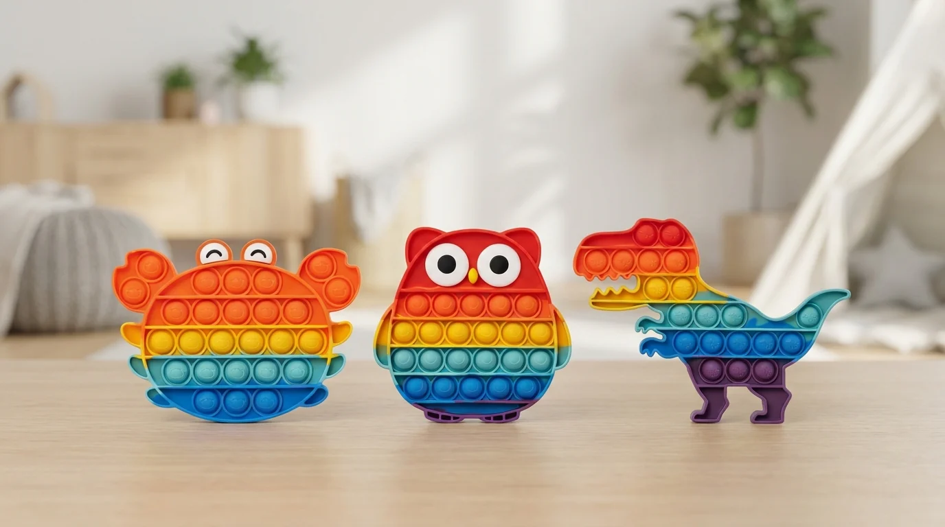 Rainbow Pop-it Fidget Toys for Kids – Press-to-Play Silicone Sensory Toy Set, Dinosaur, Owl & Crab Shapes - Image 6