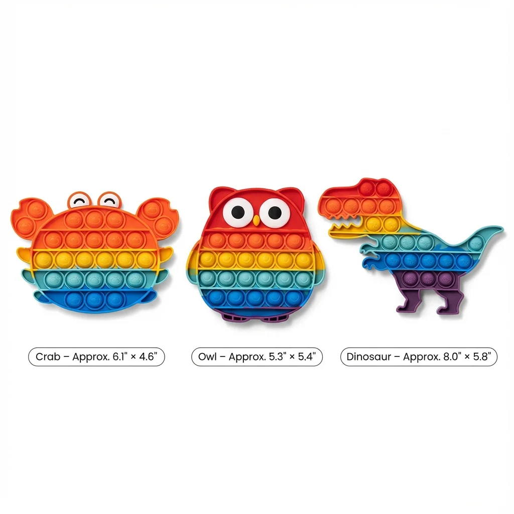 Rainbow Pop-it Fidget Toys for Kids – Press-to-Play Silicone Sensory Toy Set, Dinosaur, Owl & Crab Shapes - Image 7